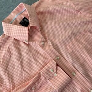 Jos A Bank Mens Orange White Gingham Button Down Shirt Long Sleeve L